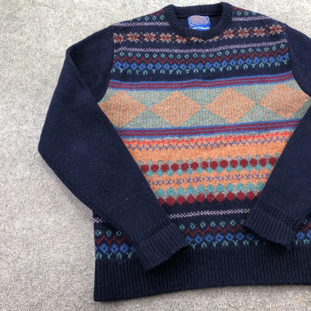 Vintage Pendleton Sweater Mens Medium Multicolor Fair Isle Wool Crewneck USA